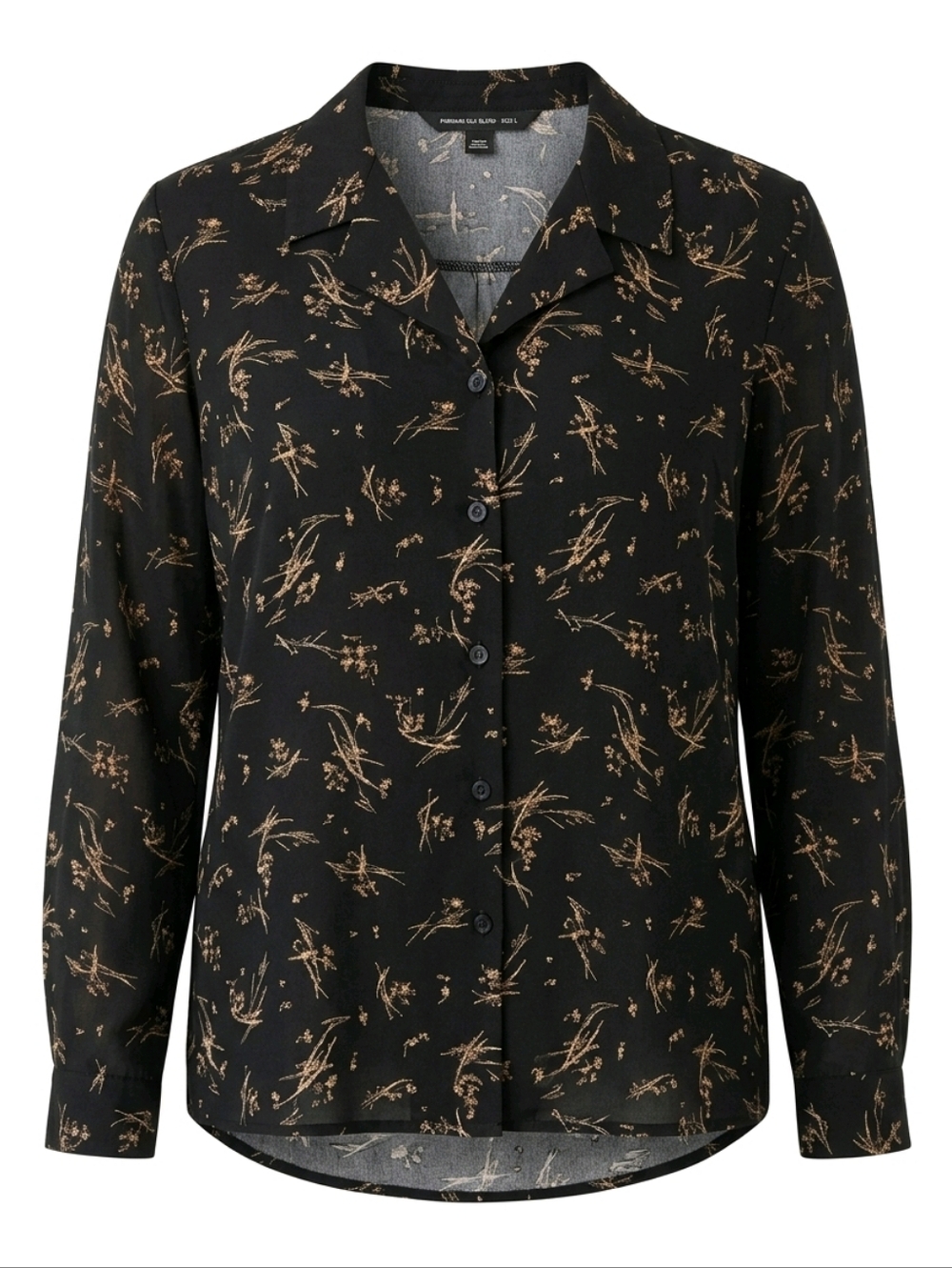 🤑Sag Harbor Black Button-Down Blouse with Tan Floral Print: Plus Sz 18